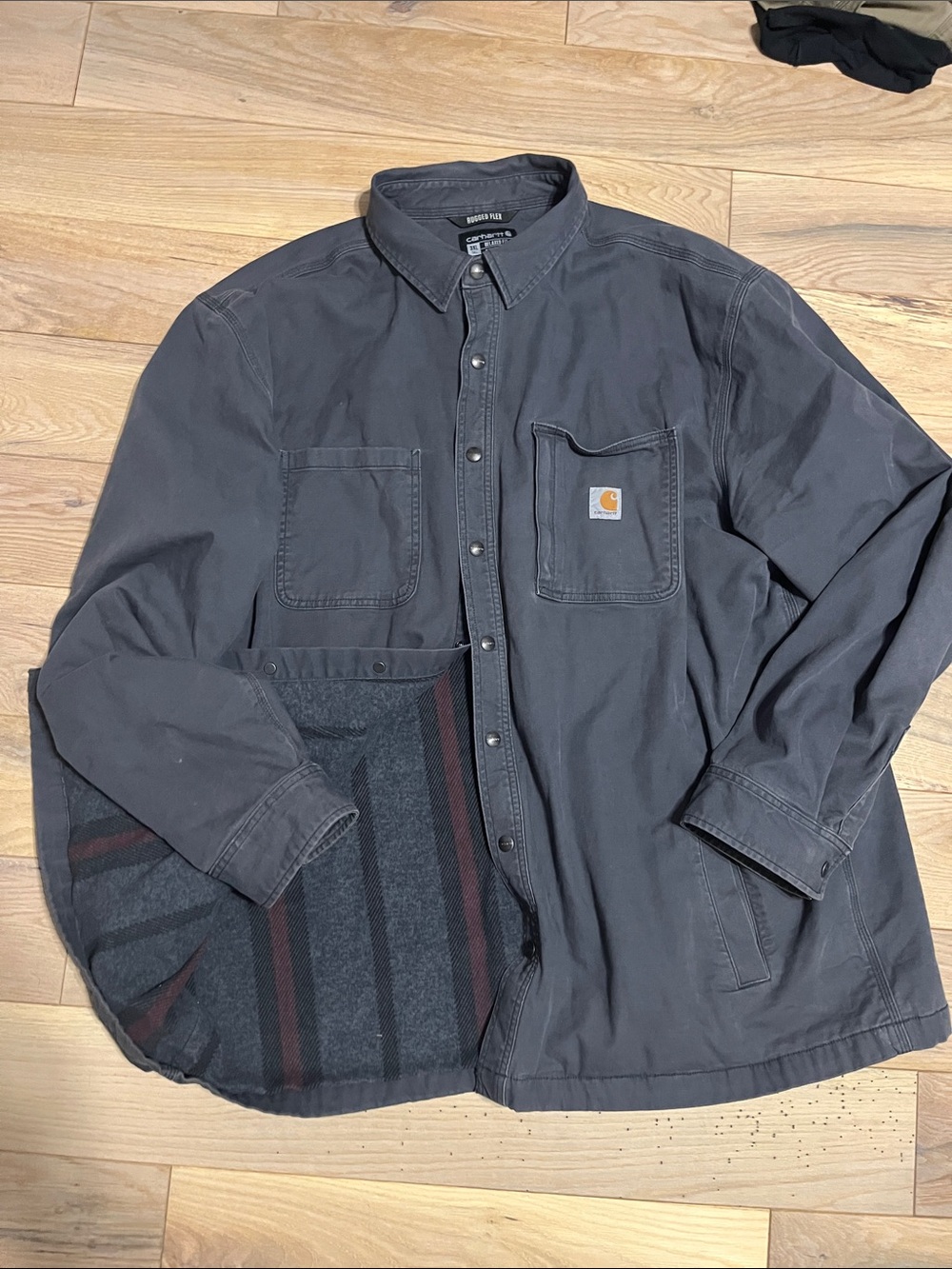 Carhartt Men's Charcoal Gray Lined Button-Up Work Shirt Jacket